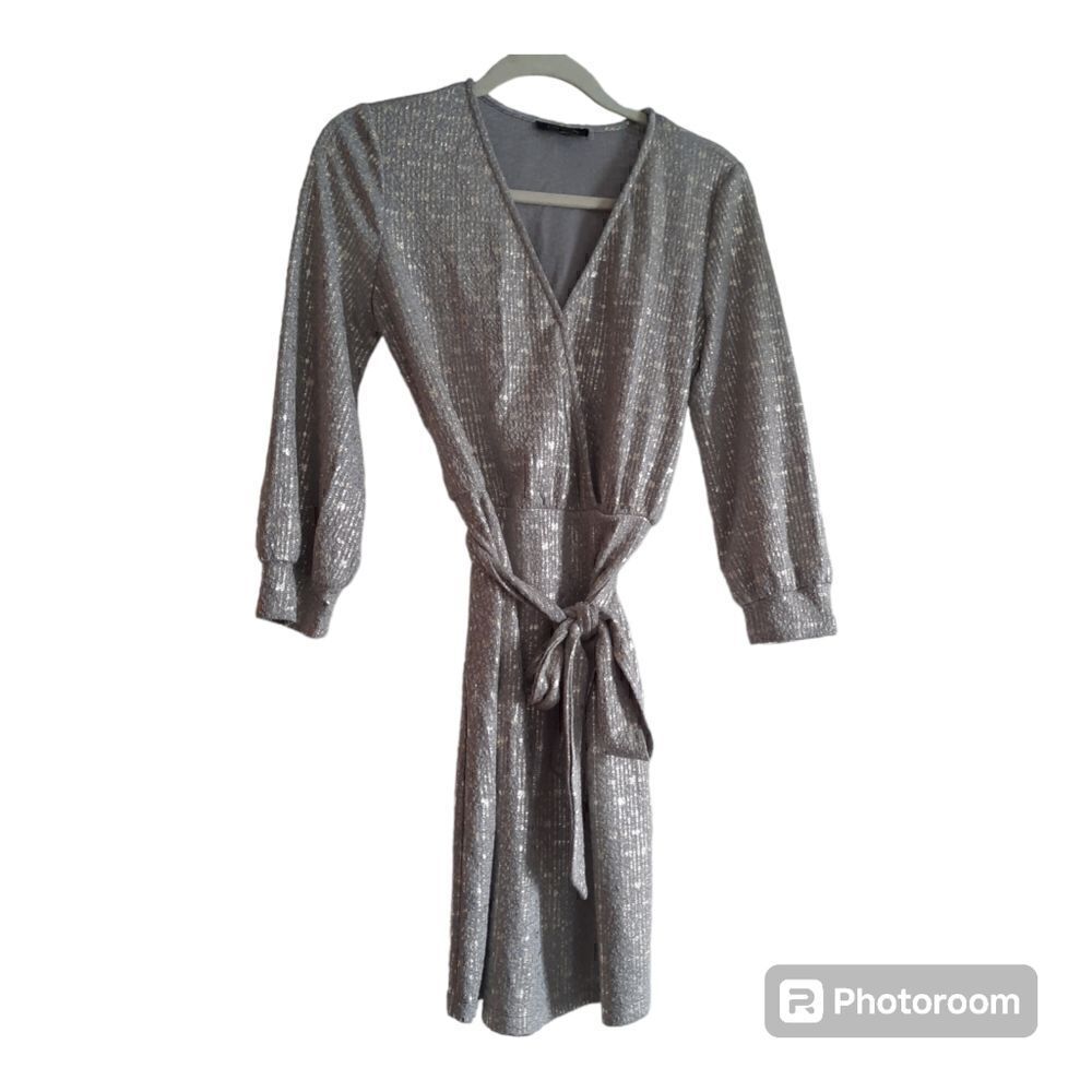 City Studio Belted Metallic Print A-Line Dress